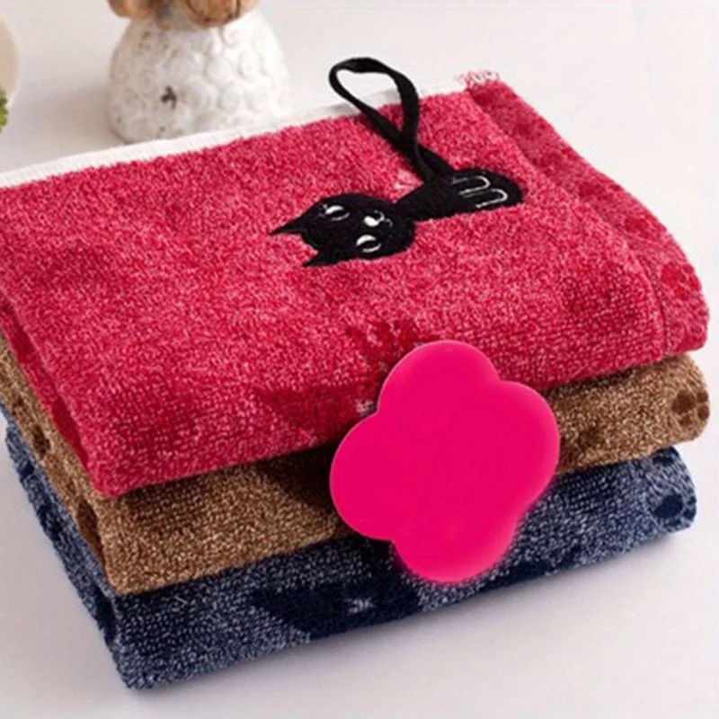 2Pcs Cute Kitten Pattern Print Cotton Soft Child Towel Household Face Towel Couple Face Towels Cotton