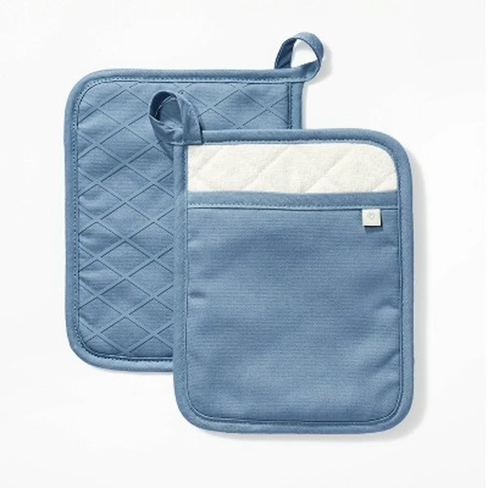 

2 Pack Cotton Potholders with Silicone Grippers Machine Washable Kitchen Textiles Convenient Hanging Loop OEKO-TEX Certified