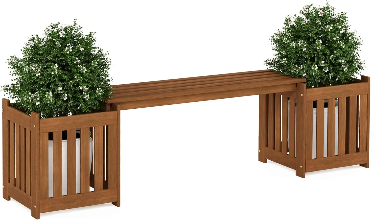 

Outdoor Planter Bench with Seat, Hardwood Garden Furniture for Patio Balcony Porch