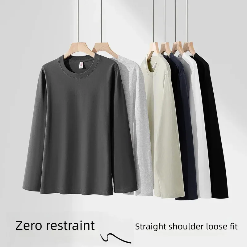 

A new pure cotton long sleeved T-shirt for men as a base layer paired with a solid colored men's round neck top