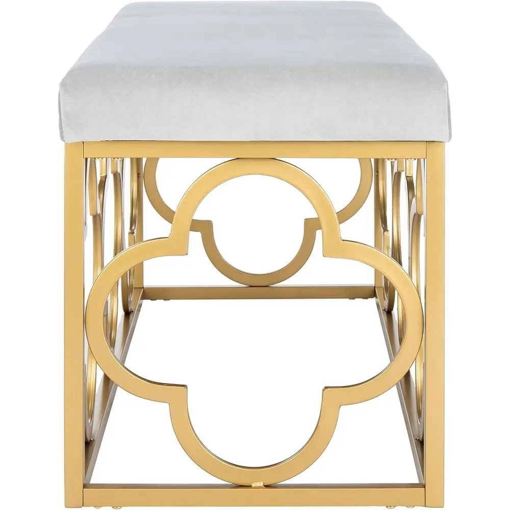Glamorous Grey Velvet & Gold 45 Rectangle Bench by Safavieh Home Fleur image 5