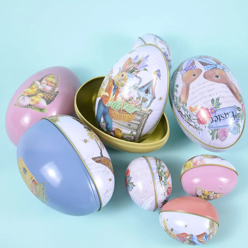 Easter Egg Tinplate Box Cartoon Rabbit Printed Metal Eggs Candy Chocolate Boxes Gift Packing Happy Easter Bunny Decor Eggshell