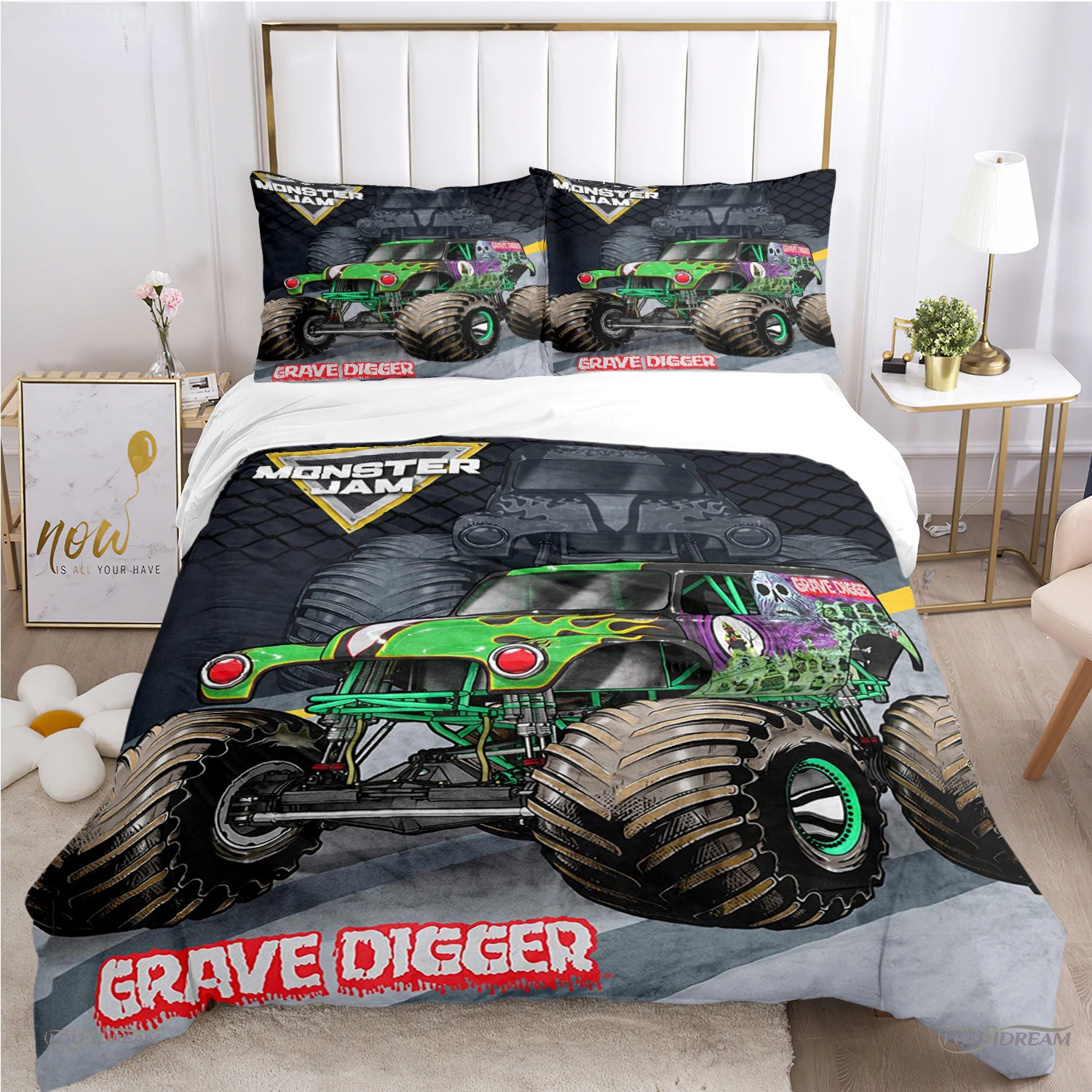 Monster Truck Duvet Cover Catroon Monster Jam Bedding sets Soft Quilt Cover and Pillowcases for Teens Single/Double/Queen/King