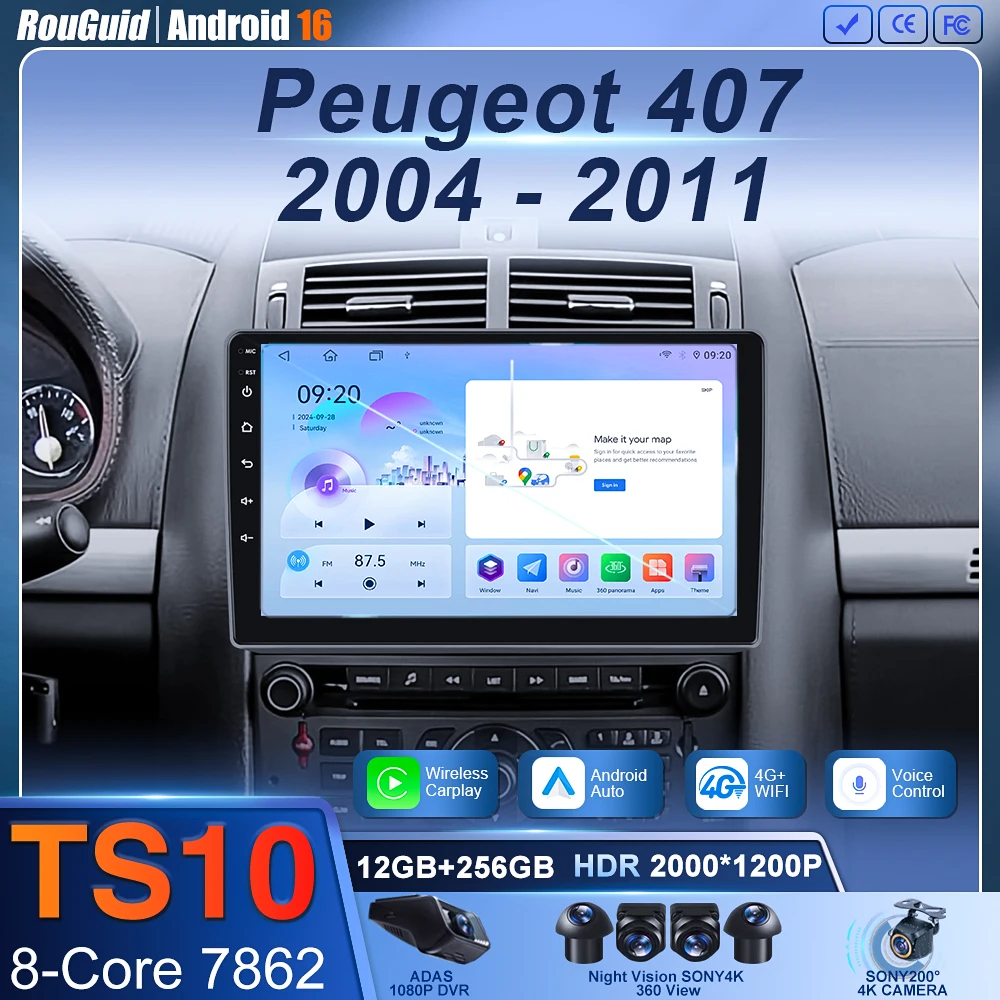 

Android 16 4G Wireless Carplay Auto Radio For Peugeot 407 2004-2011 Car Multimedia Player GPS Navigation Head Unit Stereo