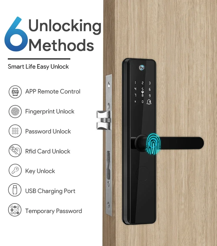 Hot Selling Security Electronic Wireless Wifi Intelligent Biometric Fingerprint Number Cerradura Digital Door Lock With Camera