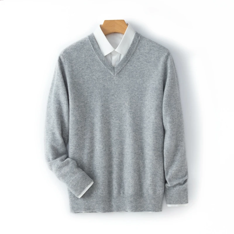 

High-End Men's Sweater 35% Pure Cashmere Sweater V-neck Fashion Business Casual Pullover Comfortable Soft Bottoming Shirt