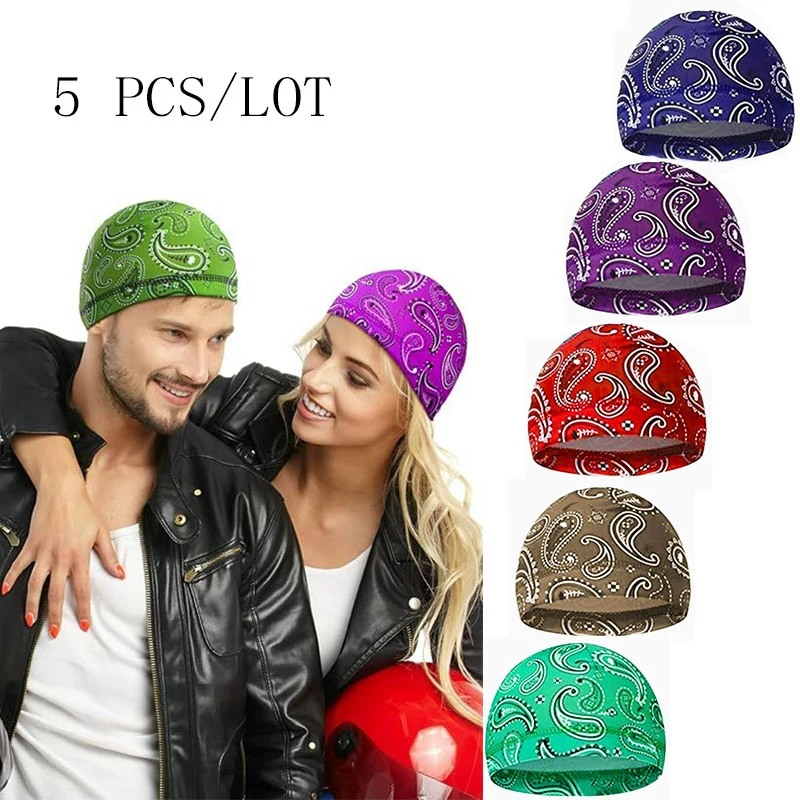 5 PCS Paisley Print Cooling Skull Caps for Men Welding Helmet Liner Sweat Wicking Head Wrap Bicycle Beanie Cycling Running Hat