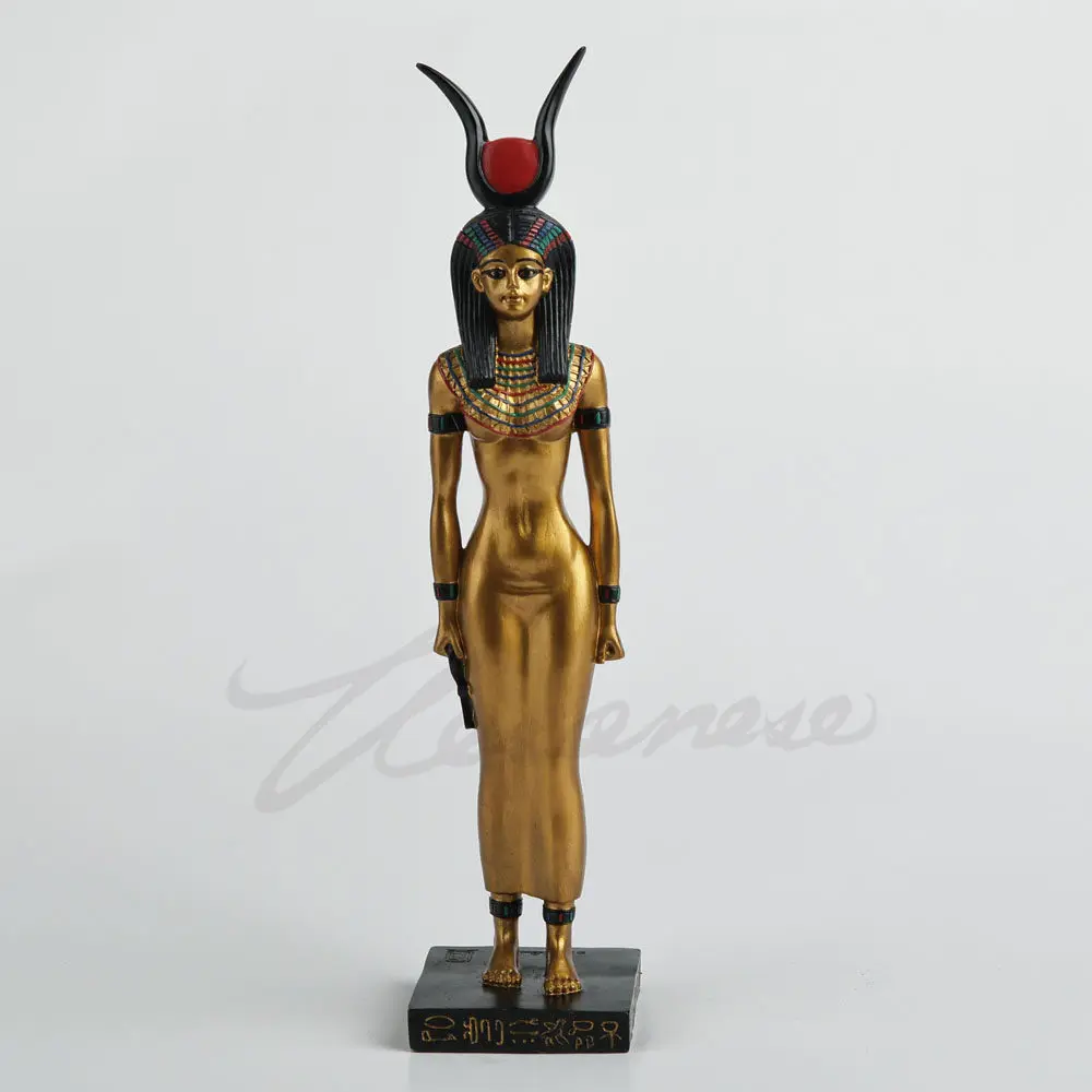 Ancient Egyptian Hathor Statue Golden Goddess Figurine Egypt Mythology Sculpture Resin Craft Home Office Living Room Decoration