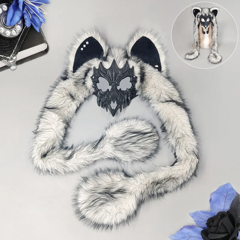 Halloween Cosplay Maskerade Dierenmasker Vosoren Pluche Masker Subcultuur Half Gezicht COS Weerwolfmasker Hoofddeksel Cosplay