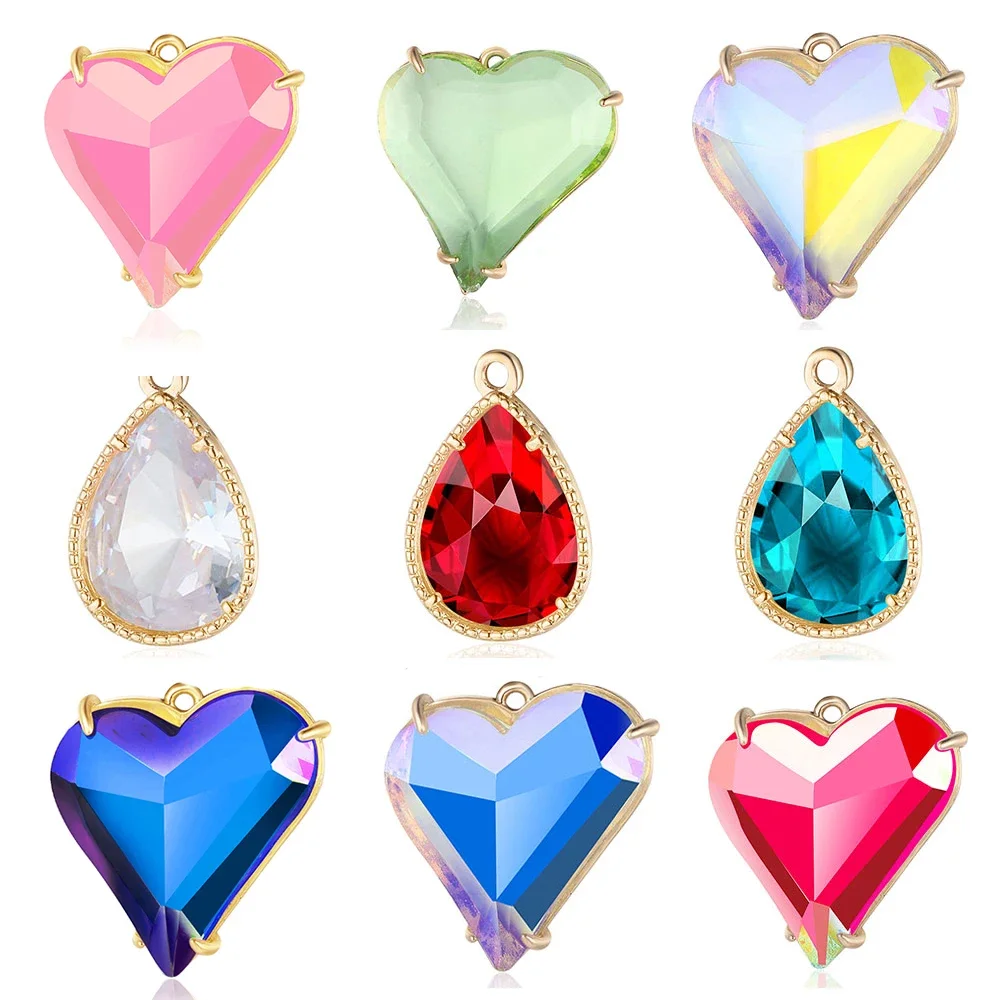 Luxury Waterdrop Copper Crystal Stone Charm Wholesale Women Heart DIY Jewelry Bracelet Necklace Pendant