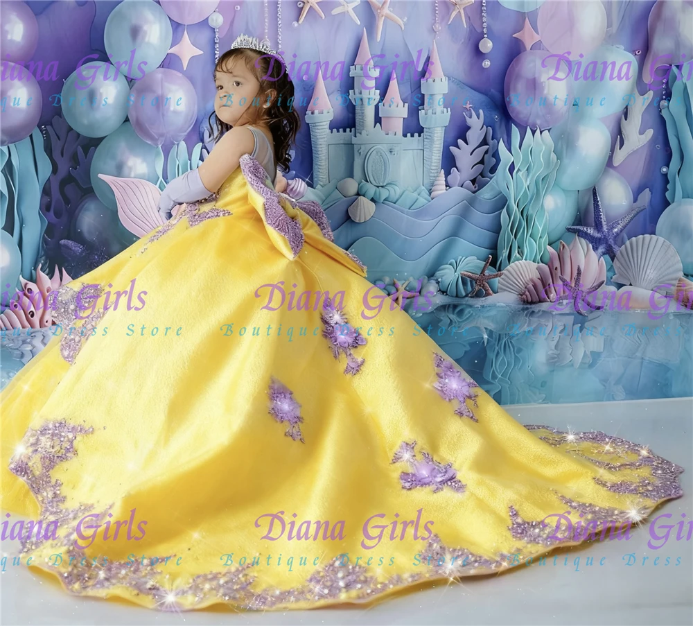 Luxurious Green Flower Girl Dress Tulle Fluffy With Exquisite Purple Applique For Kids Birthday Wedding Evening Ball Gowns image 6