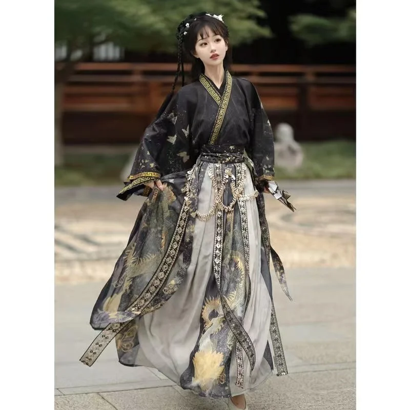 Weijin Period Women's Hanfu Dress Traditional Chinese Style Cross Collar Costume Vintage Pincess Dancer Cosplay Garments Autumn