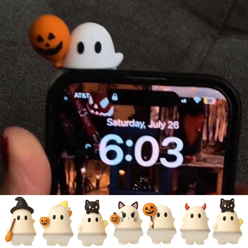 1/6 pièces Halloween fantômes série Mini figurines fantômes modèle décor de téléphone portable mignon conception pelable et autocollante jouet cadeau
