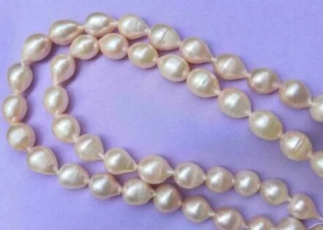 Elegant 10x13mm South Sea Gold Pink Baroque Pearl Necklace 36