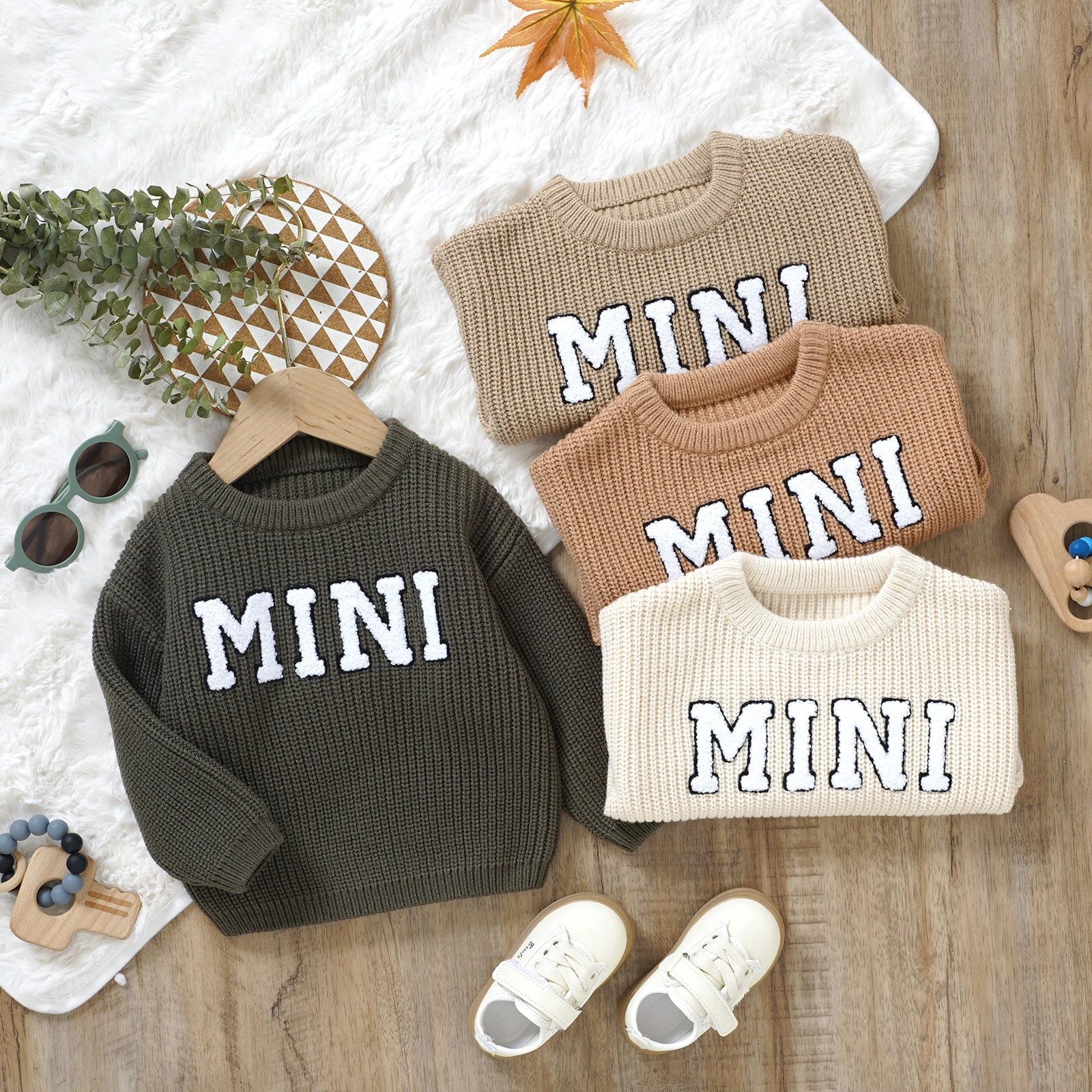 

Toddler Baby Boys Girls Knit Sweaters Long Sleeve Round Neck Letter Embroidery Pullover Infant Fall Tops