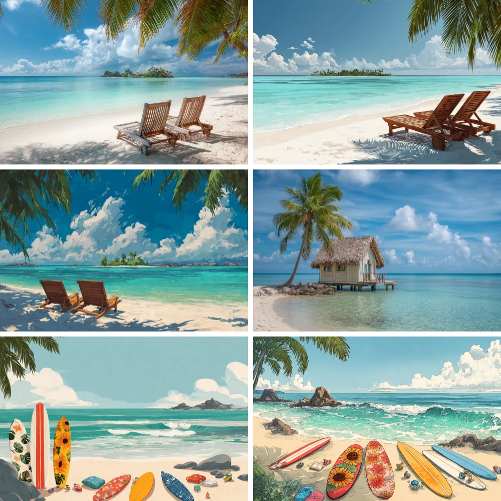 Summer Seaside Photography Backdrop Surfboard Palm Tree Baby Shower Holiday Travel Party Decorations Photozone Background Poster