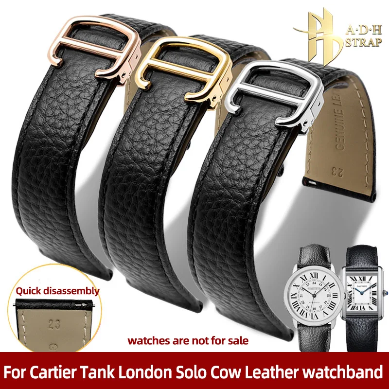 Fit for Cartier Tank London Solo WSTA0042 WSTA0029 Genuine Leather Watch Strap Quick Disassembly Cow  Band 17 20 22 23 24 25mm