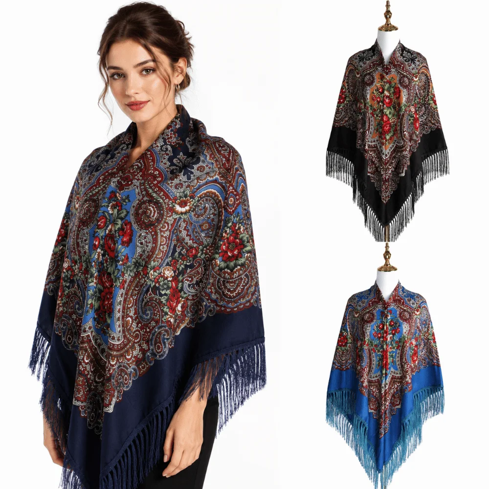 Luxury 160x160cm Square Scarf Floral Print Cotton Shawl Wrap Extra Large Tassel Ladies Wrap Cape Travel Use