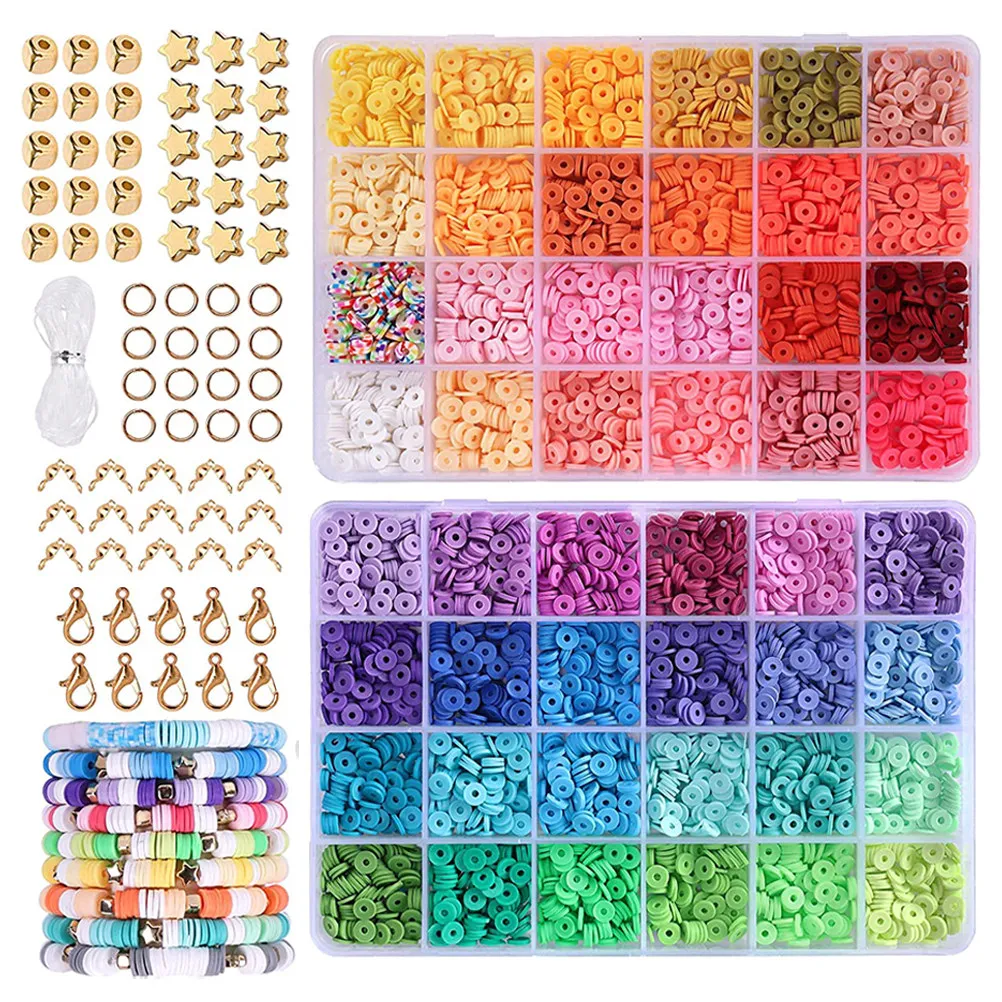 

1 Set of Polymer Clay Beads for Jewelry Making Craft Kit Flat Round DIY Bracelet Accessories Handmade Gift