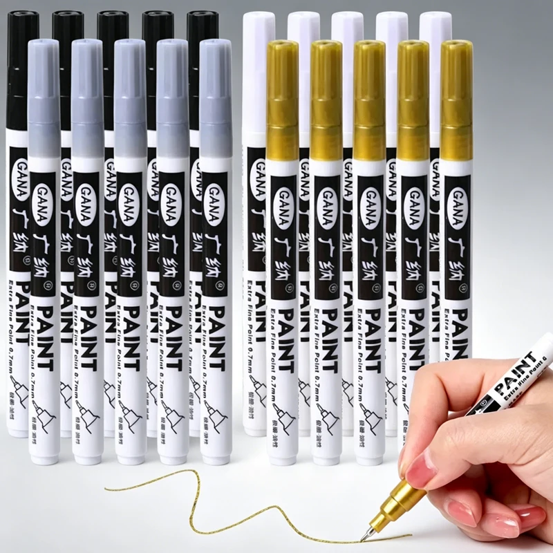 1-20Pcs/set Oil Based White Black Permanent Paint Markers Pens 0.7mm Extra Fine Waterproof for Rock Painting, Wood, Metal Canvas