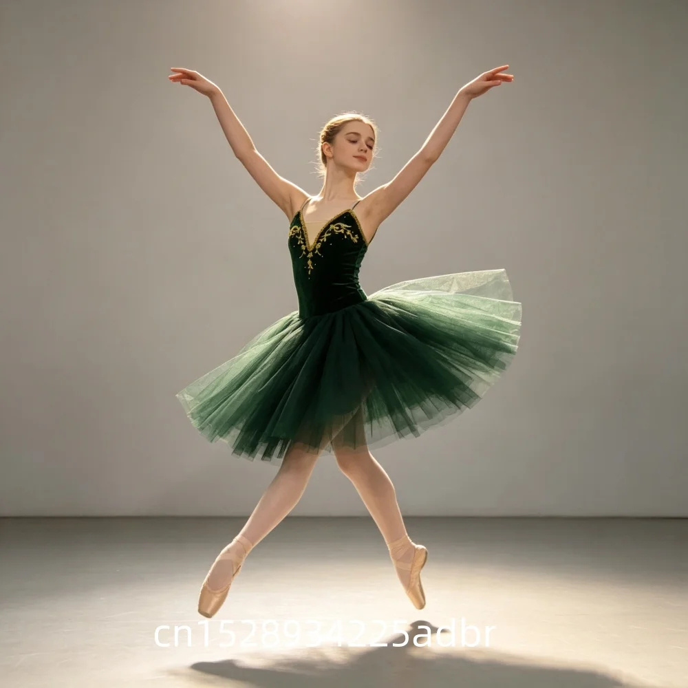 Vestido Largo Romántico de Ballet Oliver Green, Disfraz de Princesa para Niñas, Ropa de Actuación en Escenario, Tops de Terciopelo