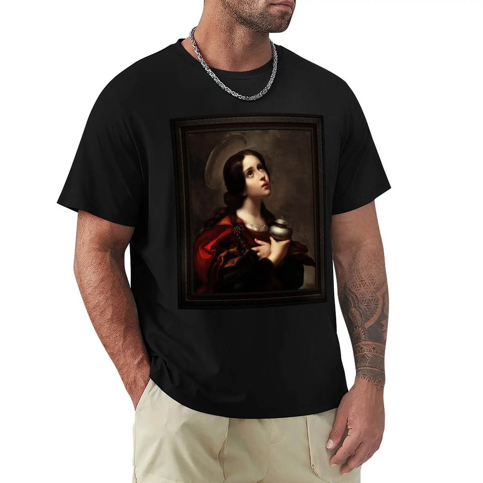 Mary Magdalene by Carlo Dolci Xzendor7 Old Masters Reproductions T-Shirt Basic Solid Tee for Daily Use
