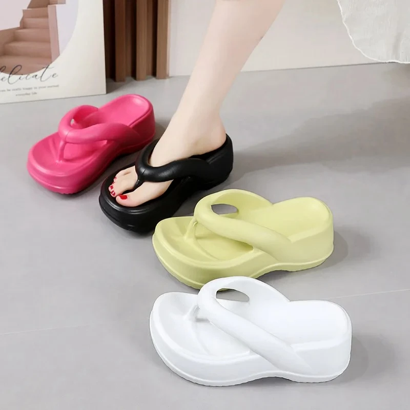 Herringbone Thick Sole Slippers Spring/Summer New Anti Slip Slippers Home EVA Trendy Slope Heel Sandals