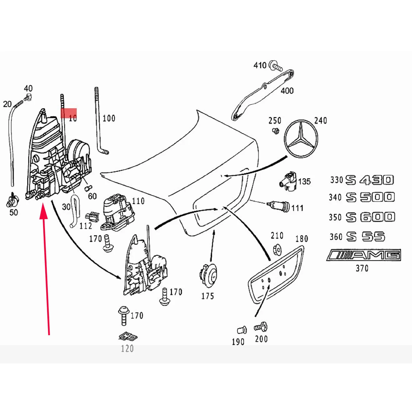 Per Mercedes-Benz Classe S W220 1998-2002 OEM A 2208000478 2208000478 Gruppo attuatore a vuoto con chiusura del coperchio del bagagliaio utilizzato