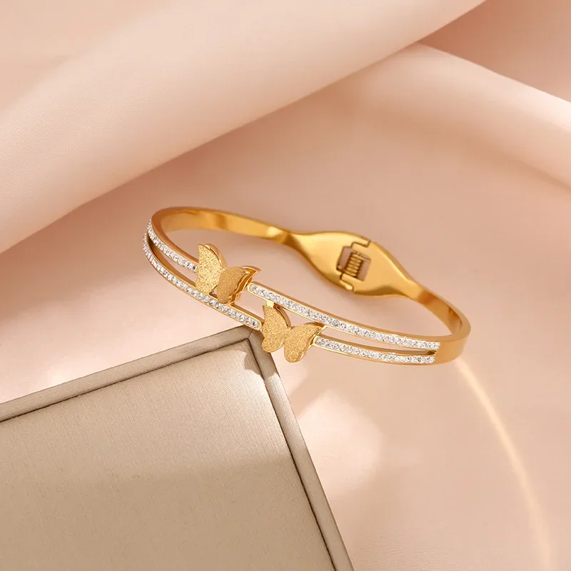 Fashionable and light luxury all-diamond children's bracelet, brand-new minimalist line double titanium steel bracelet accessory