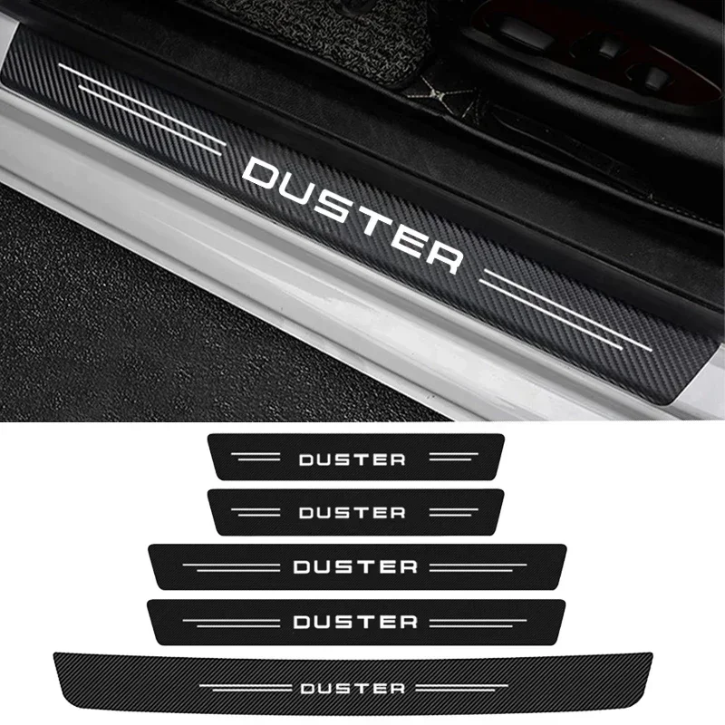 Car Door Threshold Sill Stickers for Dacia Duster Logo Carbon Fiber Trunk Bumper Scratch Guards Door Pedal Strips Accessories