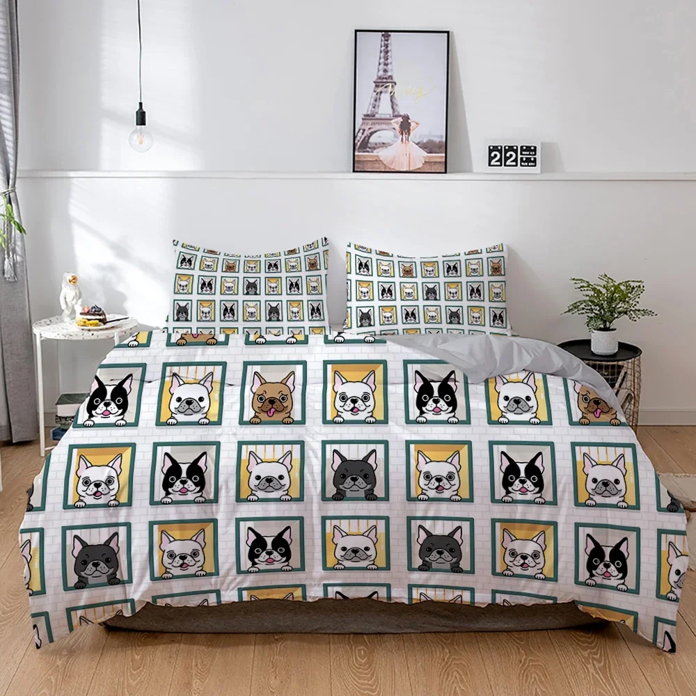 French Bulldog Bedding Set Cartoons Puppy Children Bedclothes Cute Duvet/Quilt Cover And Pillowcase Kawaii Boys Girls 4