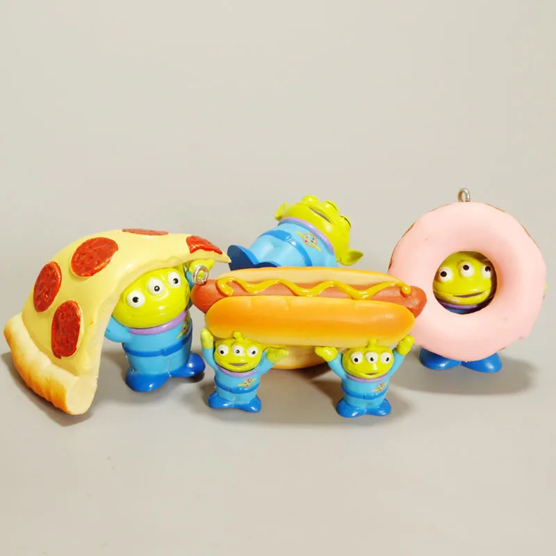 4pcs Disney Anime Toy Story Pvc Action Figure Doll Alien Hot Dogs Pizza Kawaii Handmade Model Diy Cake Decor Kids Charm Gifts