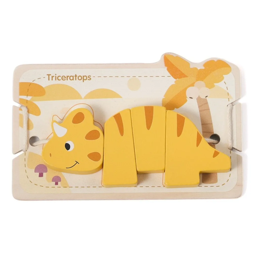 

Dinosaur Wooden Block Toys Montessori Lacing Toys Dinosaur Threading Toy Educational Colorful Fine Motor Skill Toys Kids Gift