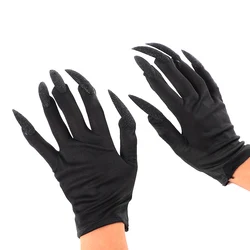 Cool Halloween Gloves Ghost Claw Dress Up Short Gloves Fashion Black Long Nails Cosplay Halloween Funny Gloves Accessories