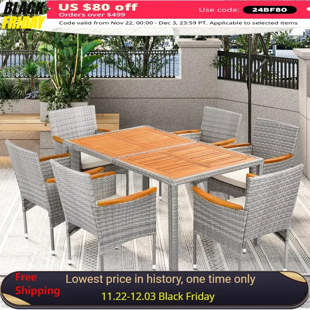 

7 PCS Outdoor Table and Chairs Outdoor Patio Furniture Set Outdoor Dining Set for 6 Rattan Patio Table and Chairs Set Sets