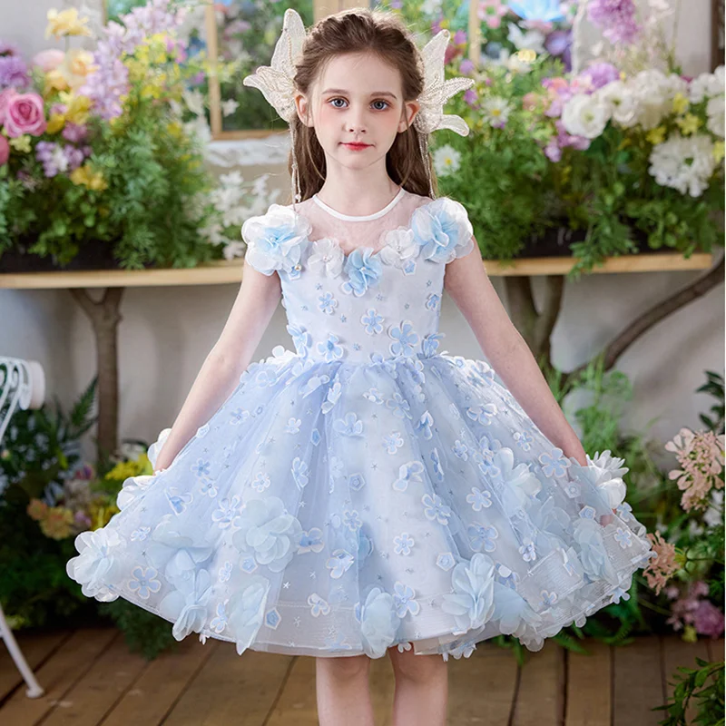 Light Luxury Children Host Piano Performance Princess Ball Gown Girls Cute Birthday Party Dress g344
