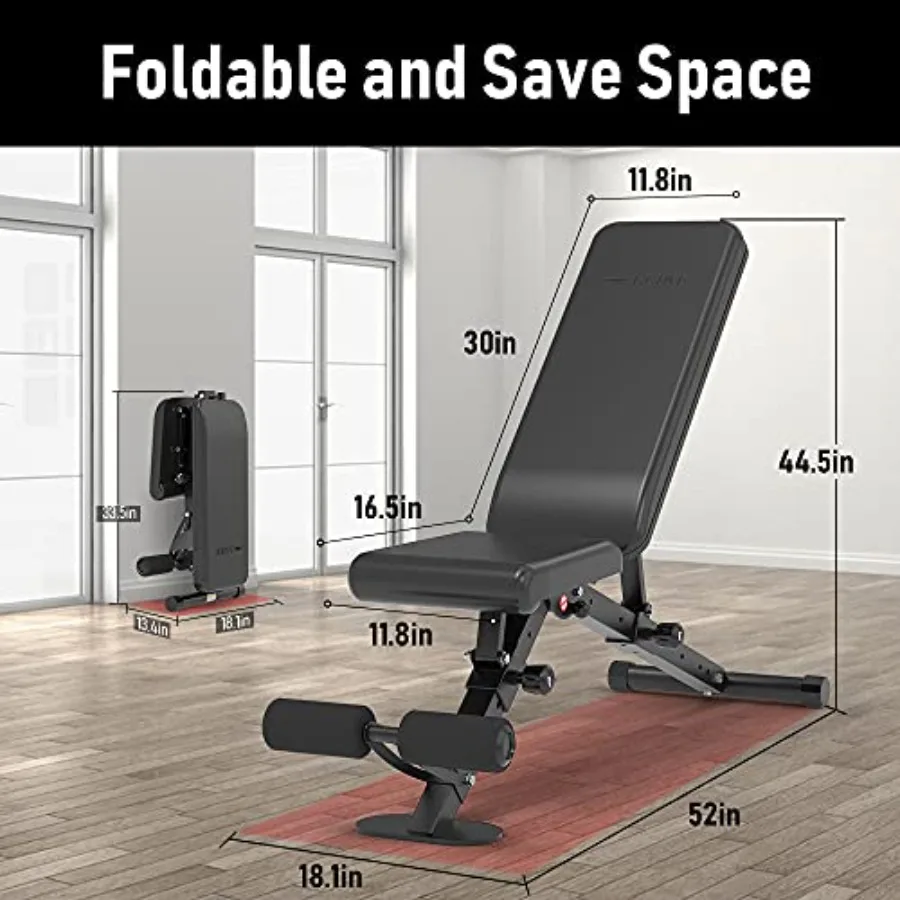 Adjustable Weight Bench Foldable Workout Exercise Bench with Automatic Lock for Upright Incline Decline and Flat Full Body Exer