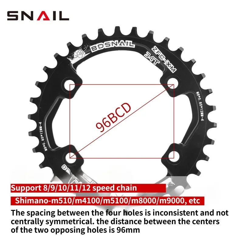 Snail 96bcd chainring For M510 M4100 M5100 M8000 M9000 32T 34T 36T 38T Round oval chainring narrow wide 96 bcd chainring 4 bolt view 2