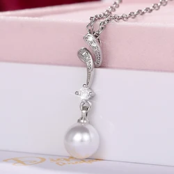 Huitan Temperament Simulated Pearl Pendant Necklace Women for Engagement Wedding Accessories High Quality Silver Color Jewelry