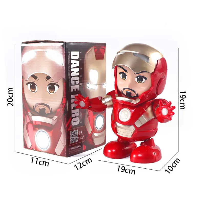 Disney Iron Man Music Dance Robot Toys LED Action Anime Figure Spiderman luminoso modello interattivo bambini bambini regali di compleanno