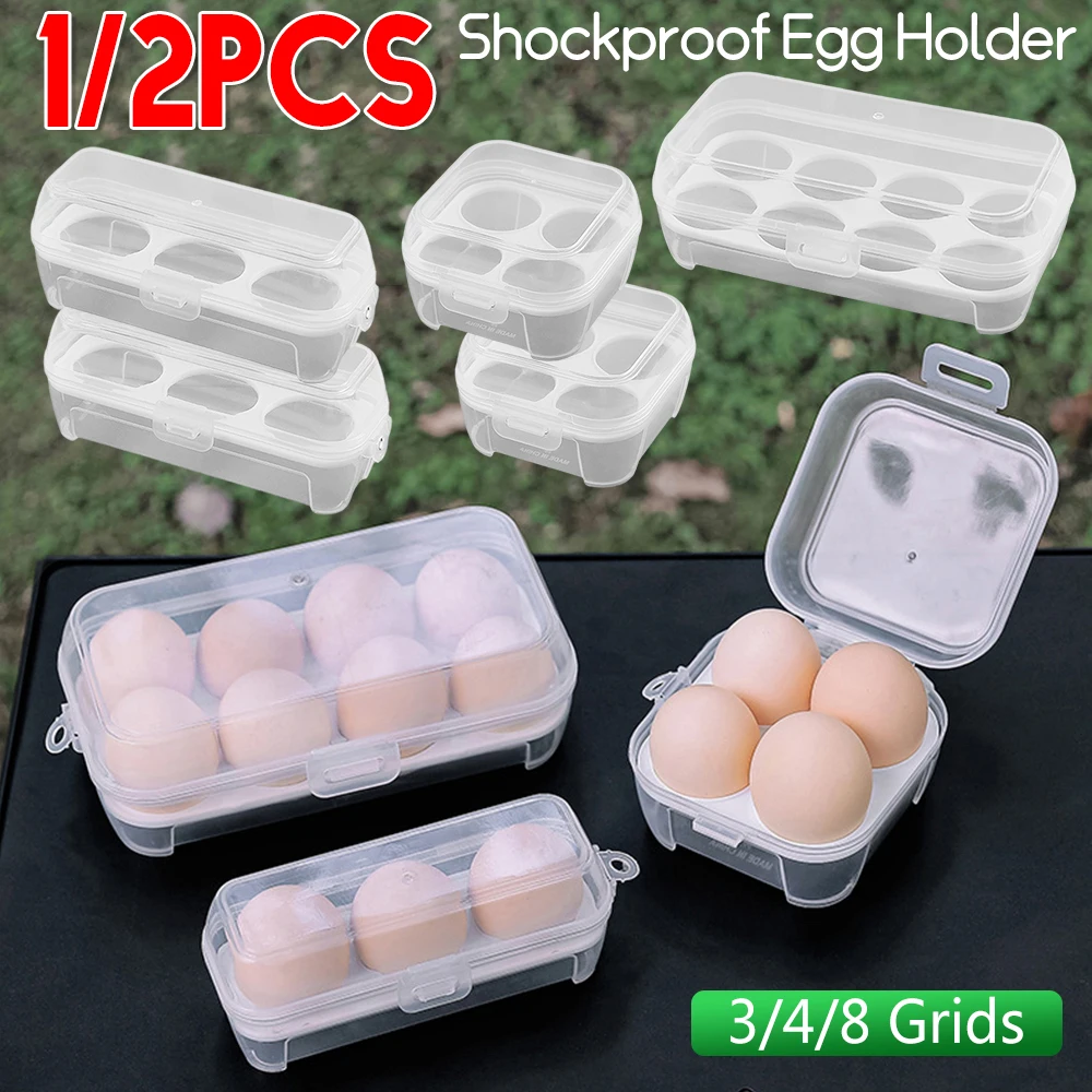 1/2PCS 3/4/8 Grids Egg Holder Shockproof Egg Case Organizer Anti-fall Egg Box Portable Camping Egg Box Container Outdoor Tools