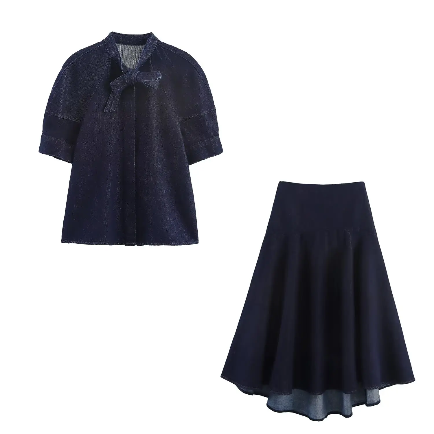 2025 outono nova chegada feminino denim midi saia conjunto elegante de inspiração europeia casual wear conjunto de duas peças para todas as estações