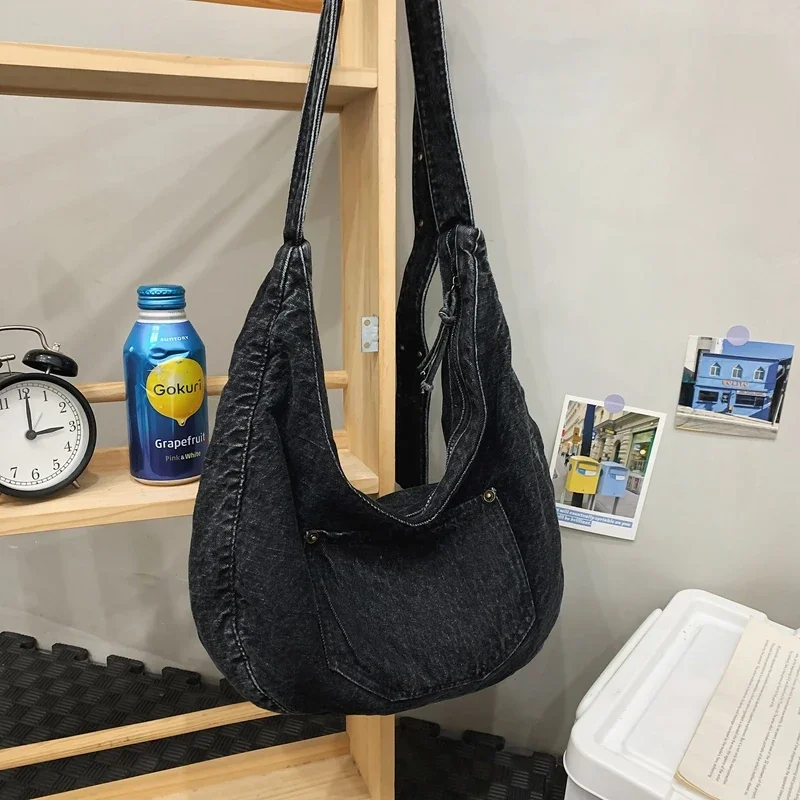 Bolsos cruzados de mezclilla con hilo de coser para mujer, bolsos de hombro de gran capacidad versátiles para jóvenes, tendencia con cremallera, nueva moda, 2024