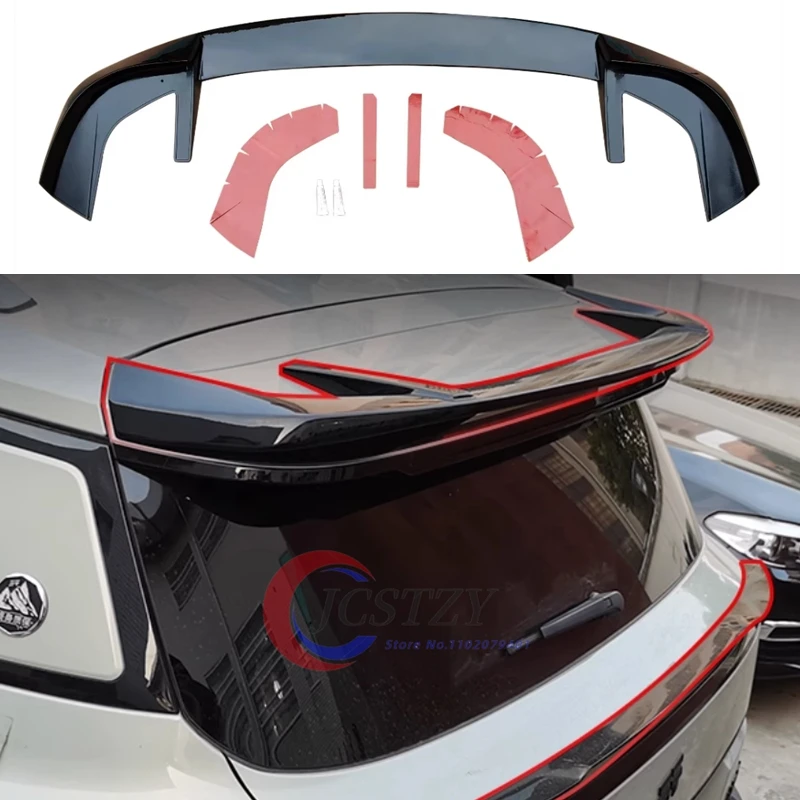 

For 2025 Chery Jetour T1 Freedom Sports Bright black Carbon fiberRoof Fixed Wing Rear Trunk Lid Spoiler Wing