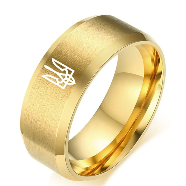 Ukrainian National Emble Ring Stainless Steel Ring for Women Men God Bless Ukrainian Logo Engrave Ring Commemorative Jewelry