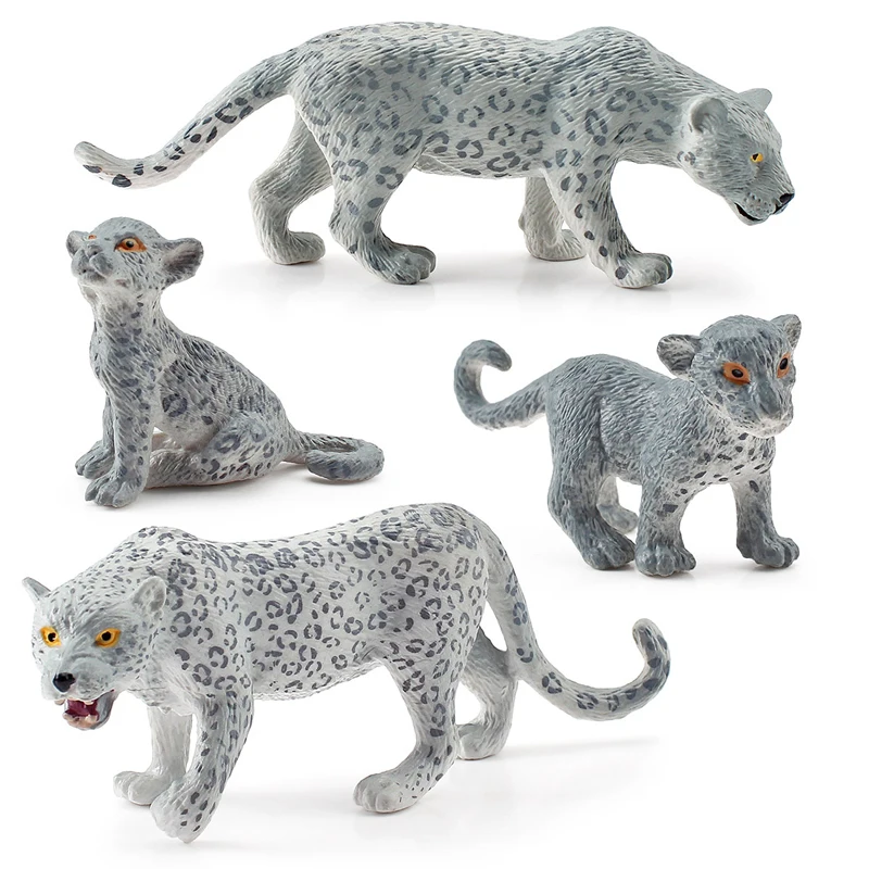 New Wild Feline Figurine Snow Leopard Black Panther Lynx Simulation Animal Model Action Figures Children Collect Toys Gifts