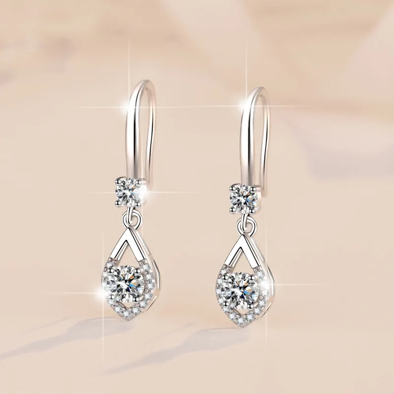 925 Silver Mosonite Earrings Women's Earring Long Earrings Small Fragrant Peach Heart Earrings Wedding Jewelry