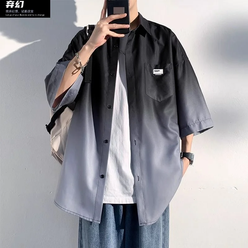 

Gradient short -sleeved shirt Men 2024 summer new loose casual men's boy shirt jacket