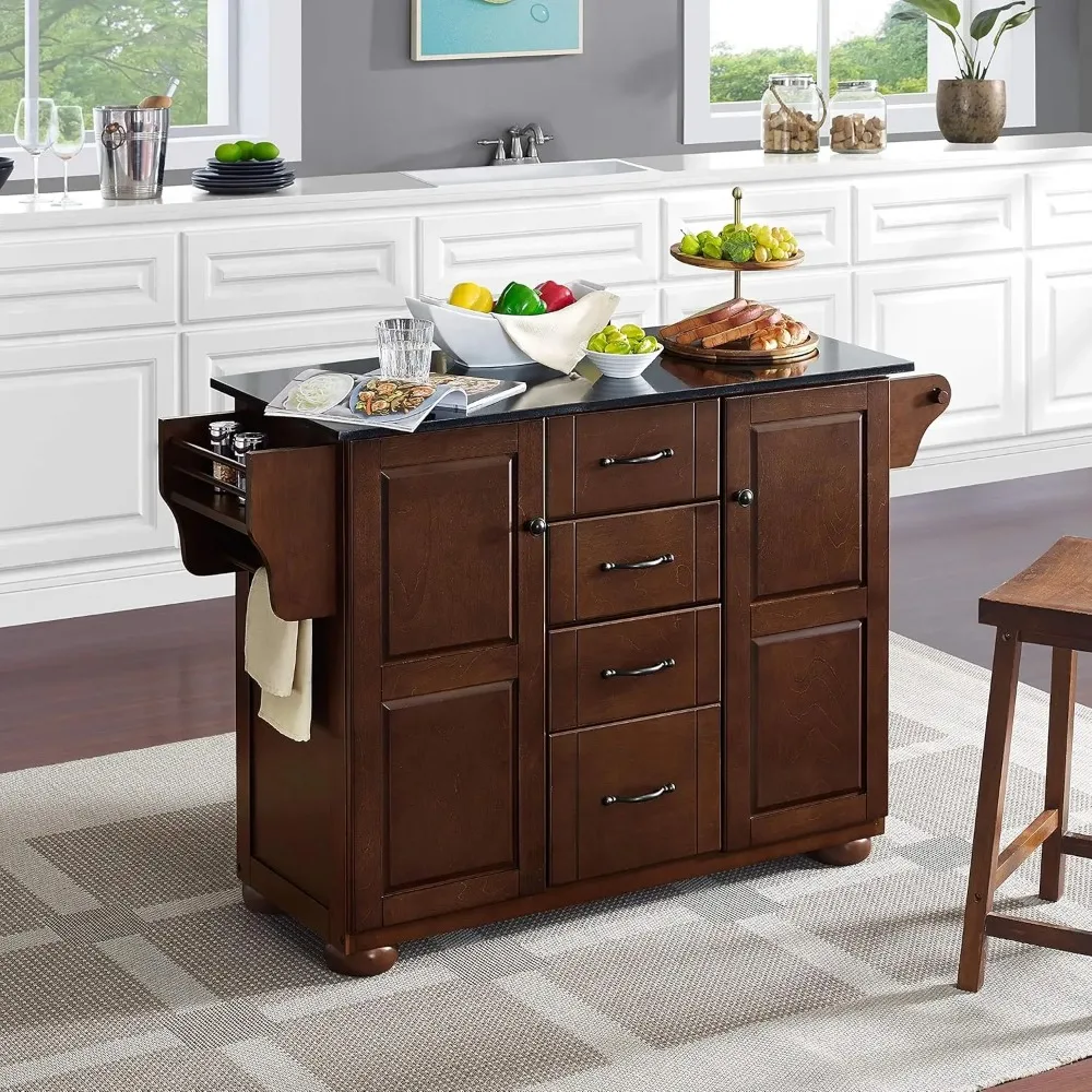 Crosley Furniture Eleanor Full Size Kitchen Cart with Solid Black Granite Top, Mahogany