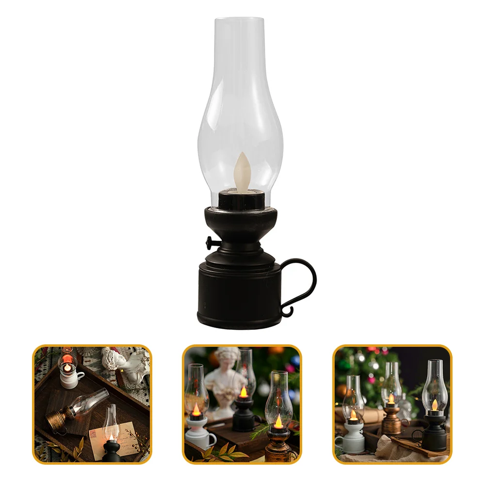 Retro Kerosinlampe Tischdekoration LED Öllaterne Schwarz Schüttelstil Flammenloses sicheres Kunststoffmaterial Zuhause